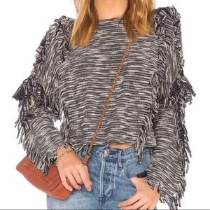 Misa LA Blue White Karine Fringe Tassel Pullover Sweater Size M
